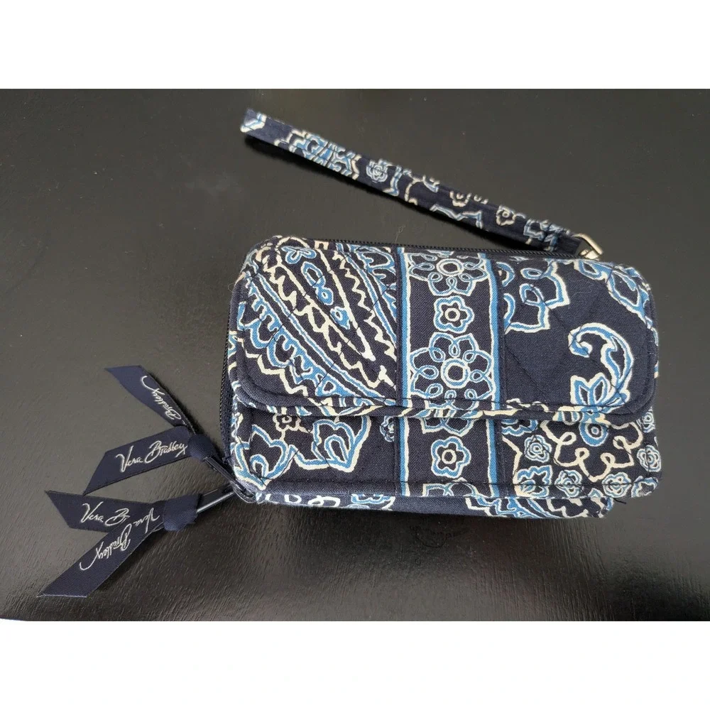Vera Bradley Java Blue All In One Crossbody Wallet‎ Wristlet Retired 2006